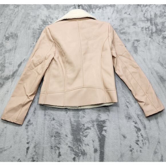 Charlotte Russe Jacket Women XS Pink Faux Leather Deep Pile Fleece Lined Moto - Picture 3 of 9